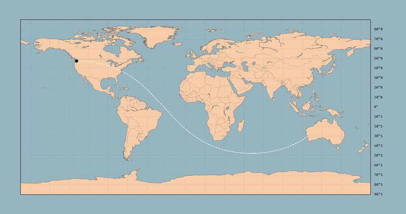 The path taken, on Mercator projection