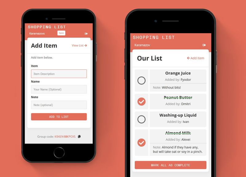 A mockup of the shopping list app